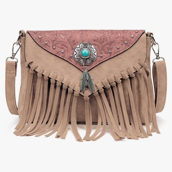 Handbags - Western style fringe and turquoise crossbody bag brand new and so cute